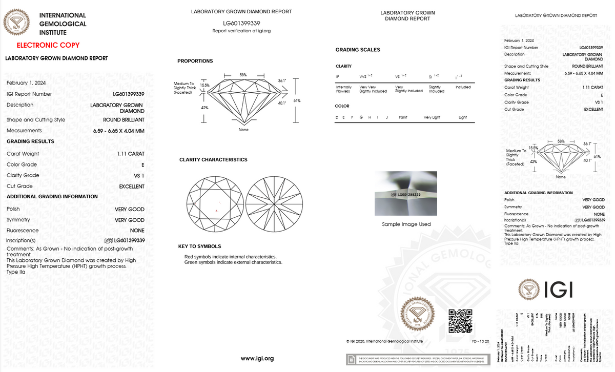 1.11 Carat E Color Lab Grown Diamond – Round Brilliant | IGI Certified-Saleh Sallom