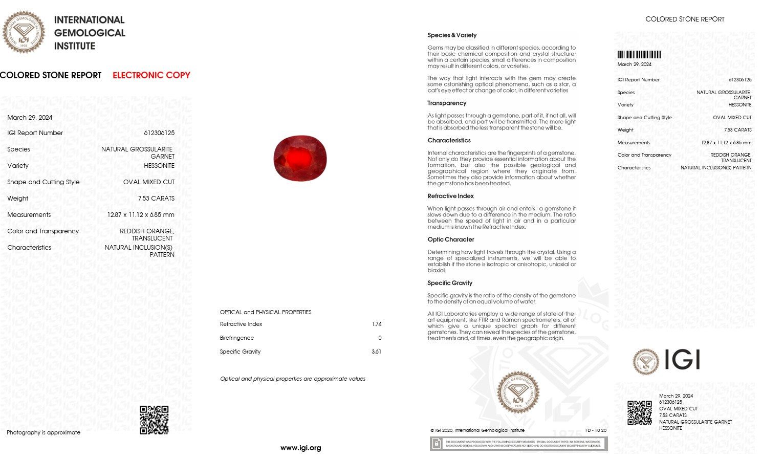 Natural Hessonite Garnet (Grossularite) – IGI Certified Secondary image