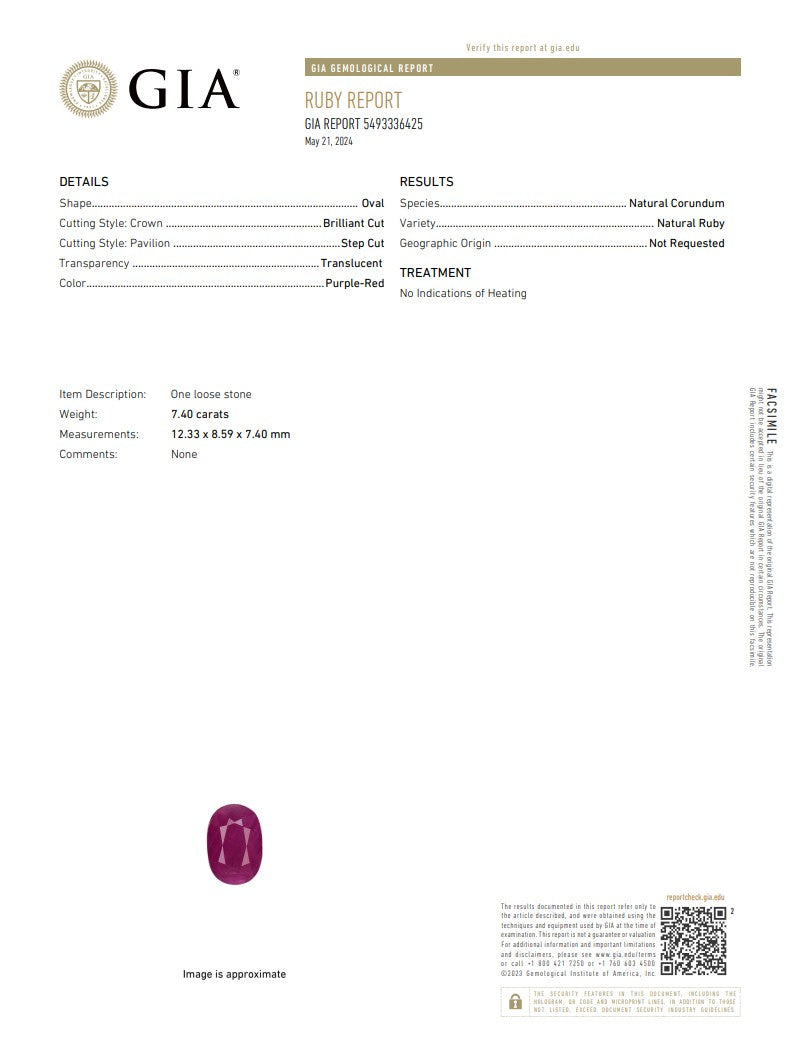 Natural Purple-Red Ruby – Certified by GIA | 7.40 Carats | Report No. 5493336425