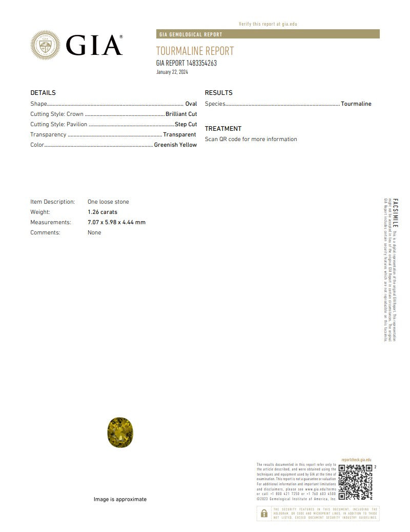 Natural Greenish Yellow Tourmaline – Certified by GIA | 1.26 Carats | Report No. 1483354263