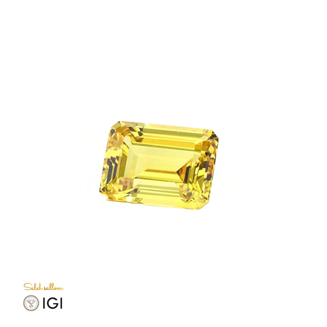 Laboratory Grown Yellow Sapphire – Certified by IGI | 17.99 Carats | Emerald Cut | Report No. 601399977