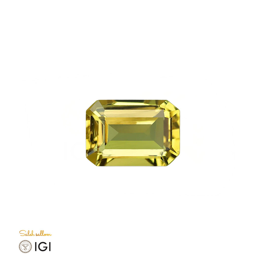 Laboratory Grown Yellow Sapphire – Certified by IGI | 15.06 Carats | Emerald Cut | Report No. 639402542