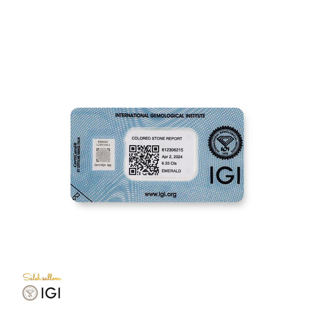 Natural Emerald – Certified by IGI | 6.33 Carats | Report No. 612306215