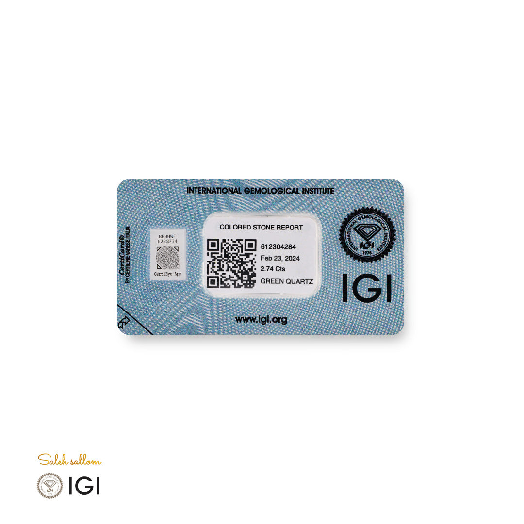 Green Quartz – Certified by IGI | 2.74 Carats | Report No. 612304284