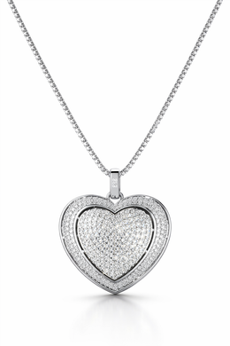 Pavé Heart American Diamond Pendant Necklace-Saleh Sallom