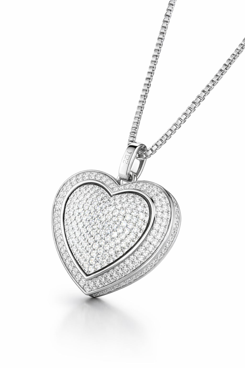 Pavé Heart American Diamond Pendant Necklace-Saleh Sallom