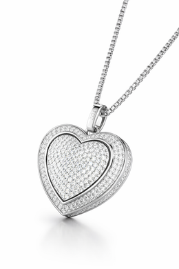 Pavé Heart American Diamond Pendant Necklace-Saleh Sallom