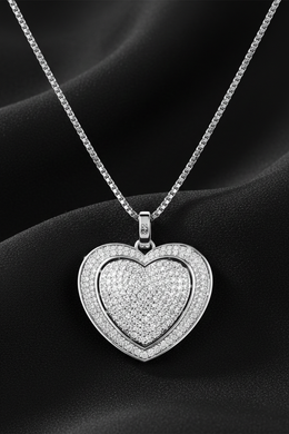 Pavé Heart American Diamond Pendant Necklace-Saleh Sallom