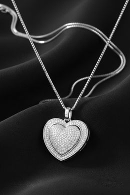 Pavé Heart American Diamond Pendant Necklace-Saleh Sallom