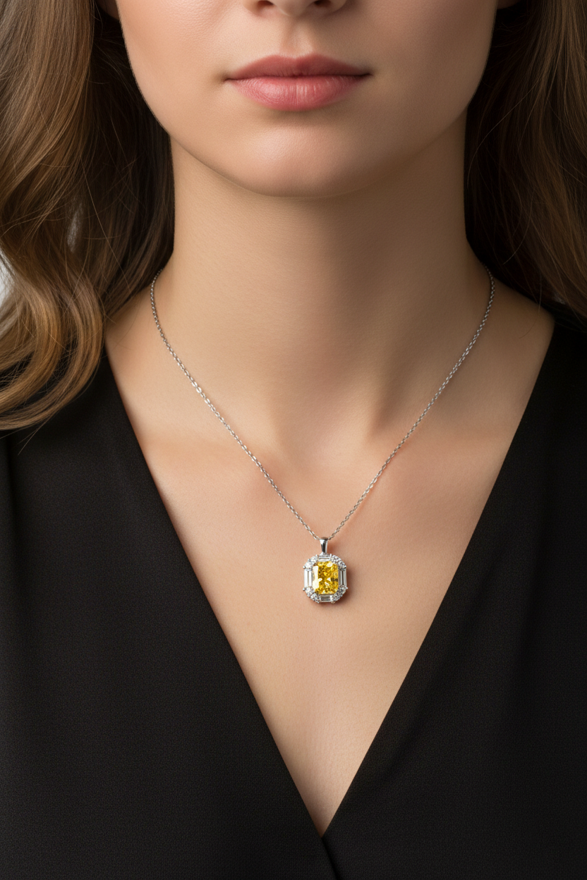 Radiant Fancy Yellow Emerald-Cut American Diamond Pendant-Saleh Sallom