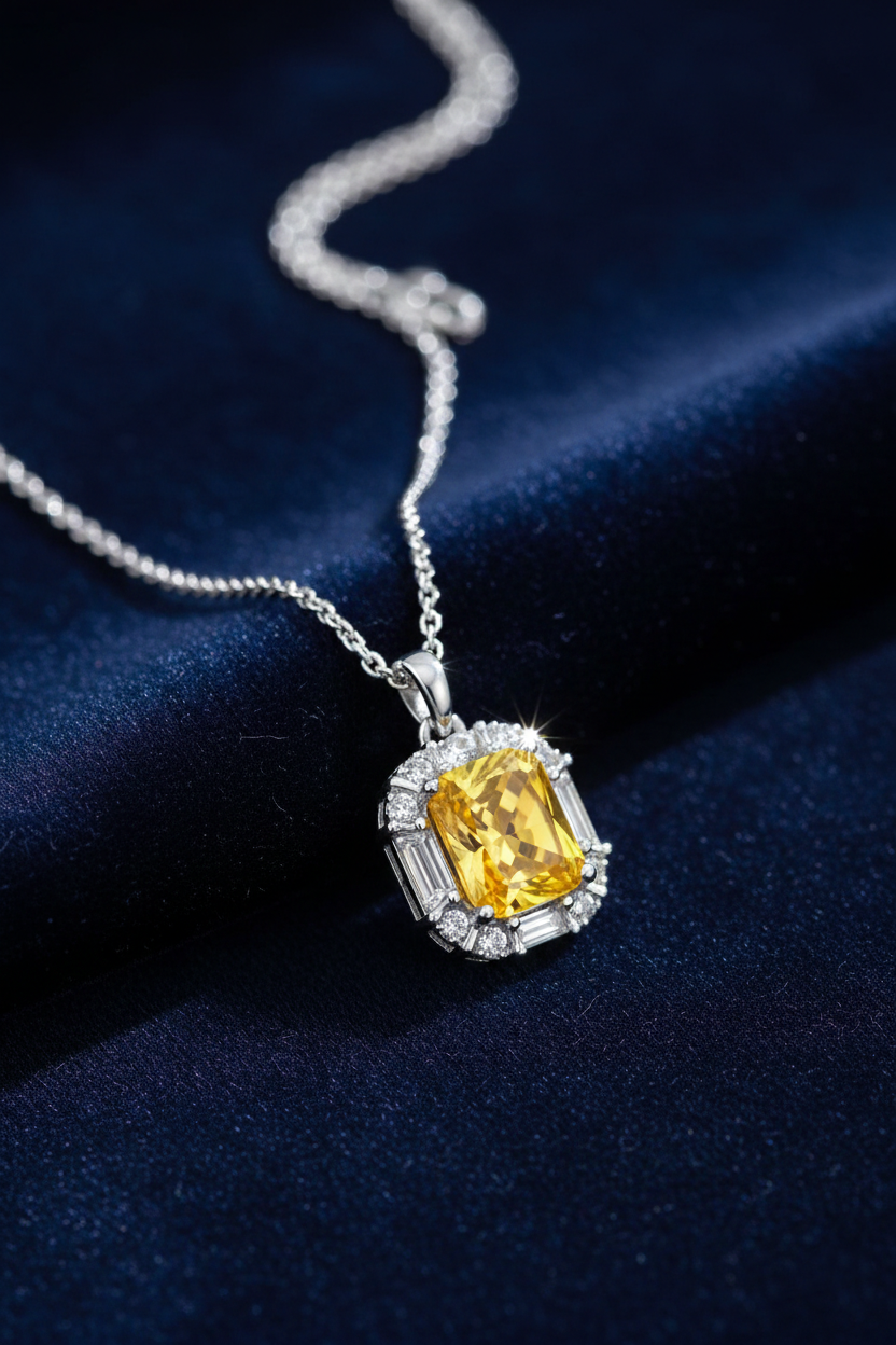Radiant Fancy Yellow Emerald-Cut American Diamond Pendant-Saleh Sallom