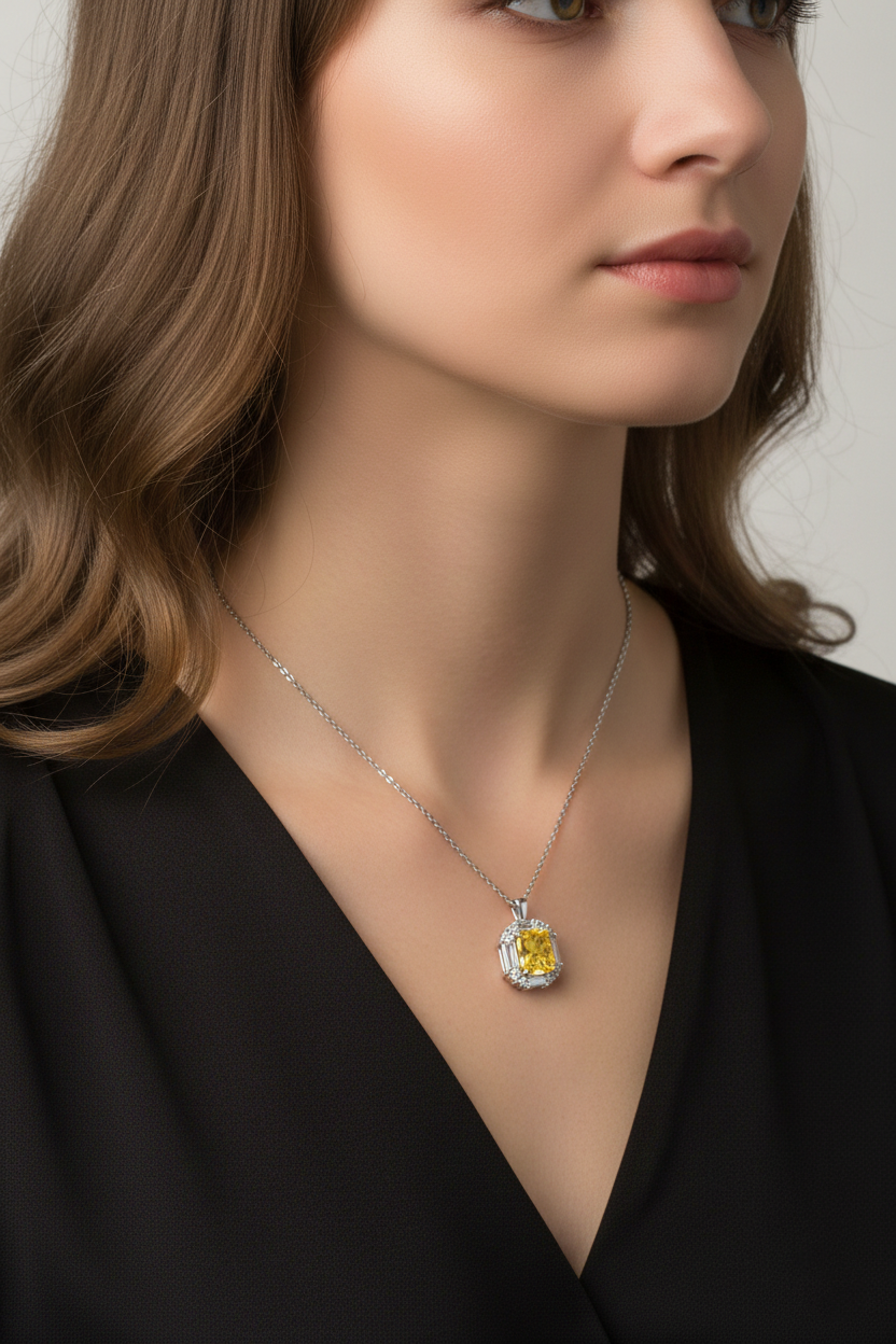 Radiant Fancy Yellow Emerald-Cut American Diamond Pendant-Saleh Sallom
