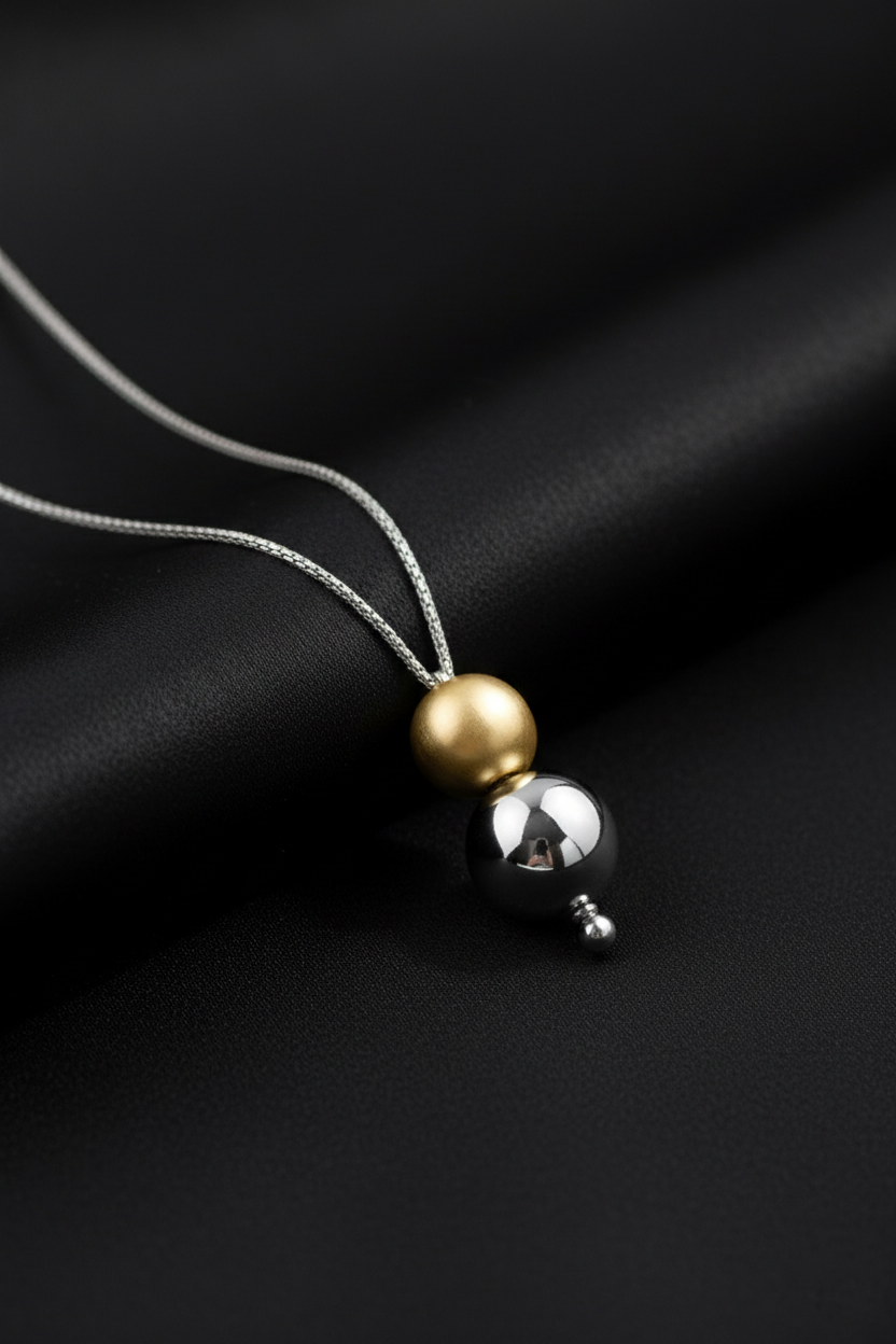 Dual Sphere Minimalist Pendant Necklace Secondary image