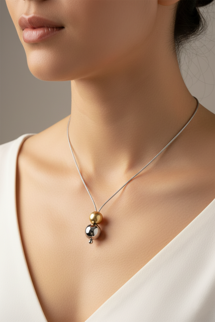 Dual Sphere Minimalist Pendant Necklace-Saleh Sallom