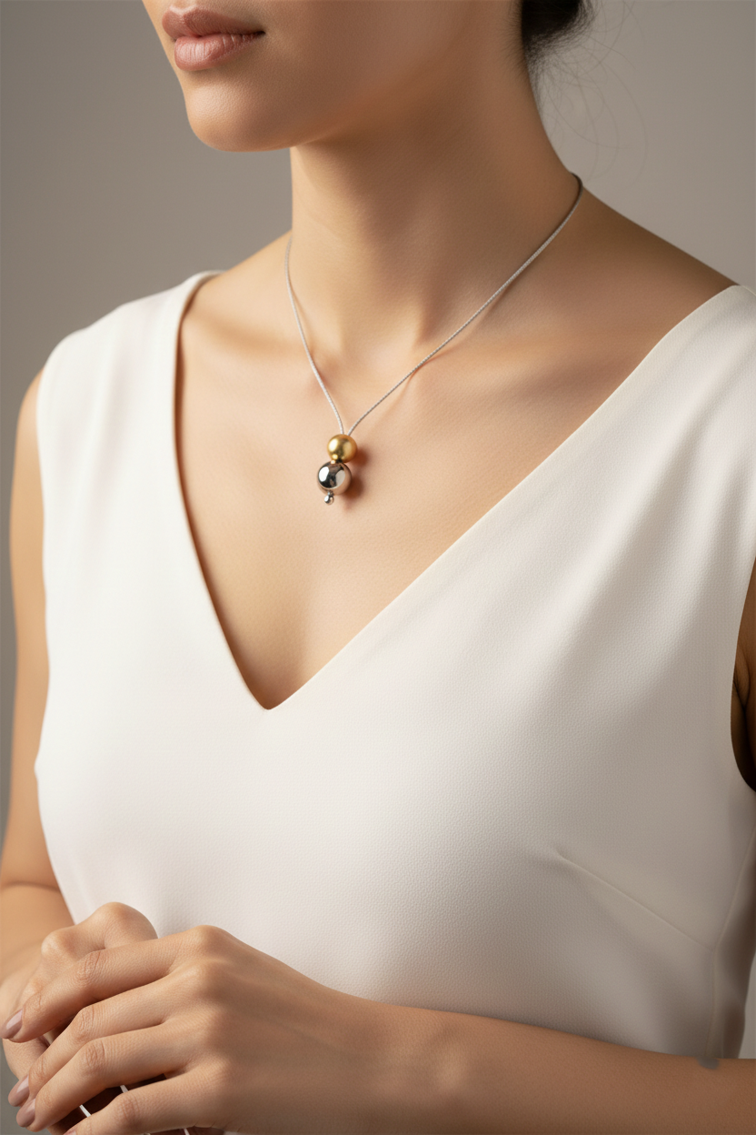 Dual Sphere Minimalist Pendant Necklace-Saleh Sallom