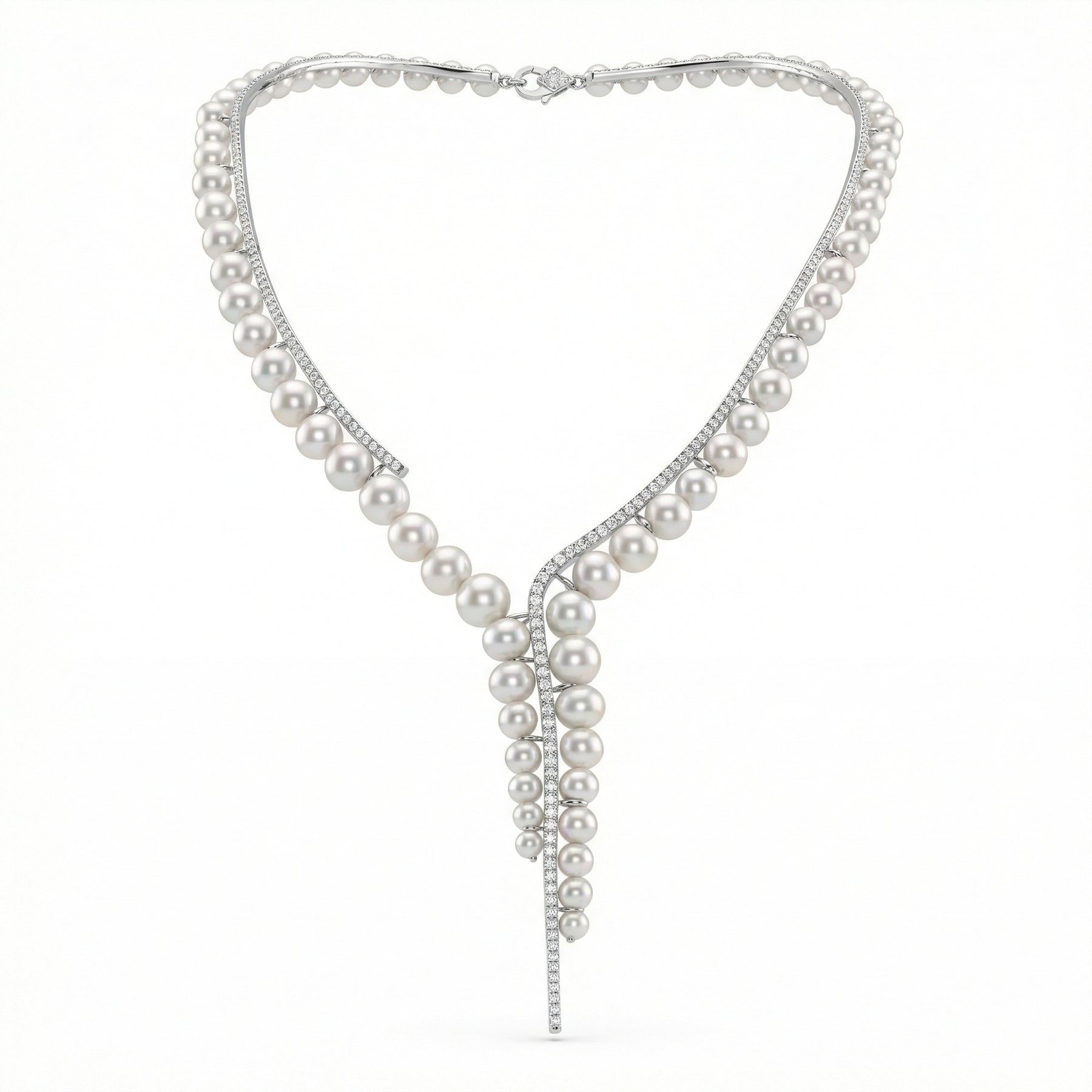 Natural Pearl &amp; Diamond Luxury Necklace | 25.18 g Natural Pearls | 2.90 CT Natural Diamonds | 18K White Gold | Saleh Sallom