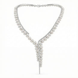 Natural Pearl &amp; Diamond Luxury Necklace | 25.18 g Natural Pearls | 2.90 CT Natural Diamonds | 18K White Gold | Saleh Sallom