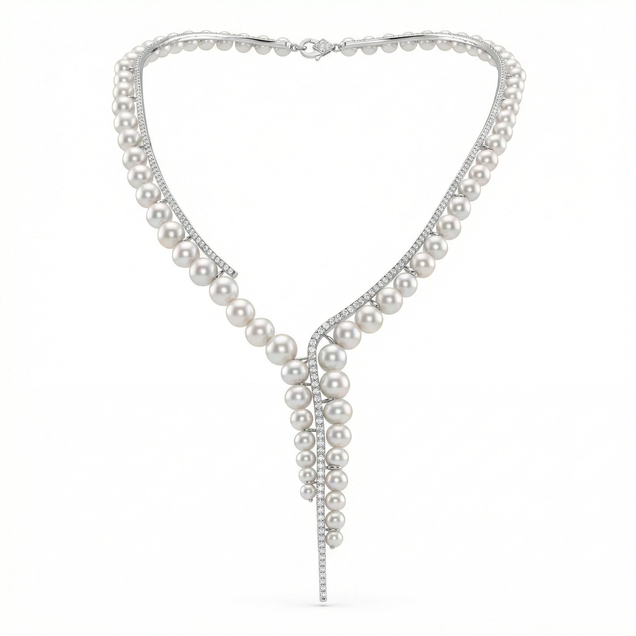 Natural Pearl &amp; Diamond Luxury Necklace | 25.18 g Natural Pearls | 2.90 CT Natural Diamonds | 18K White Gold | Saleh Sallom