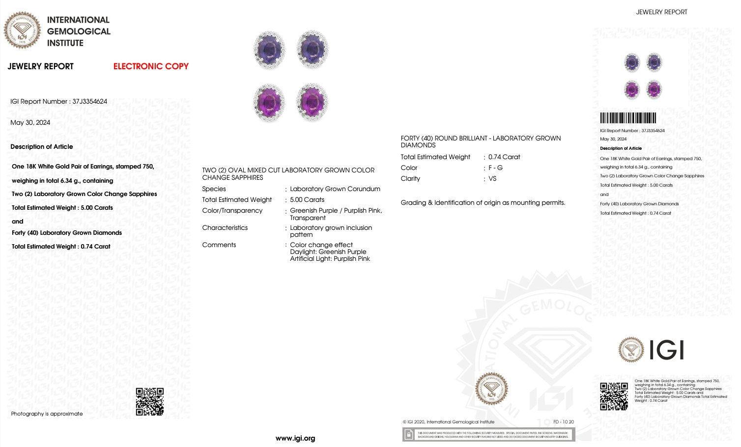 COLOR CHANGE SHAPPHIRE EARRINGS BY SALEH SALLOM | 6.34g 18K - 5.00 CT - Saleh Sallom