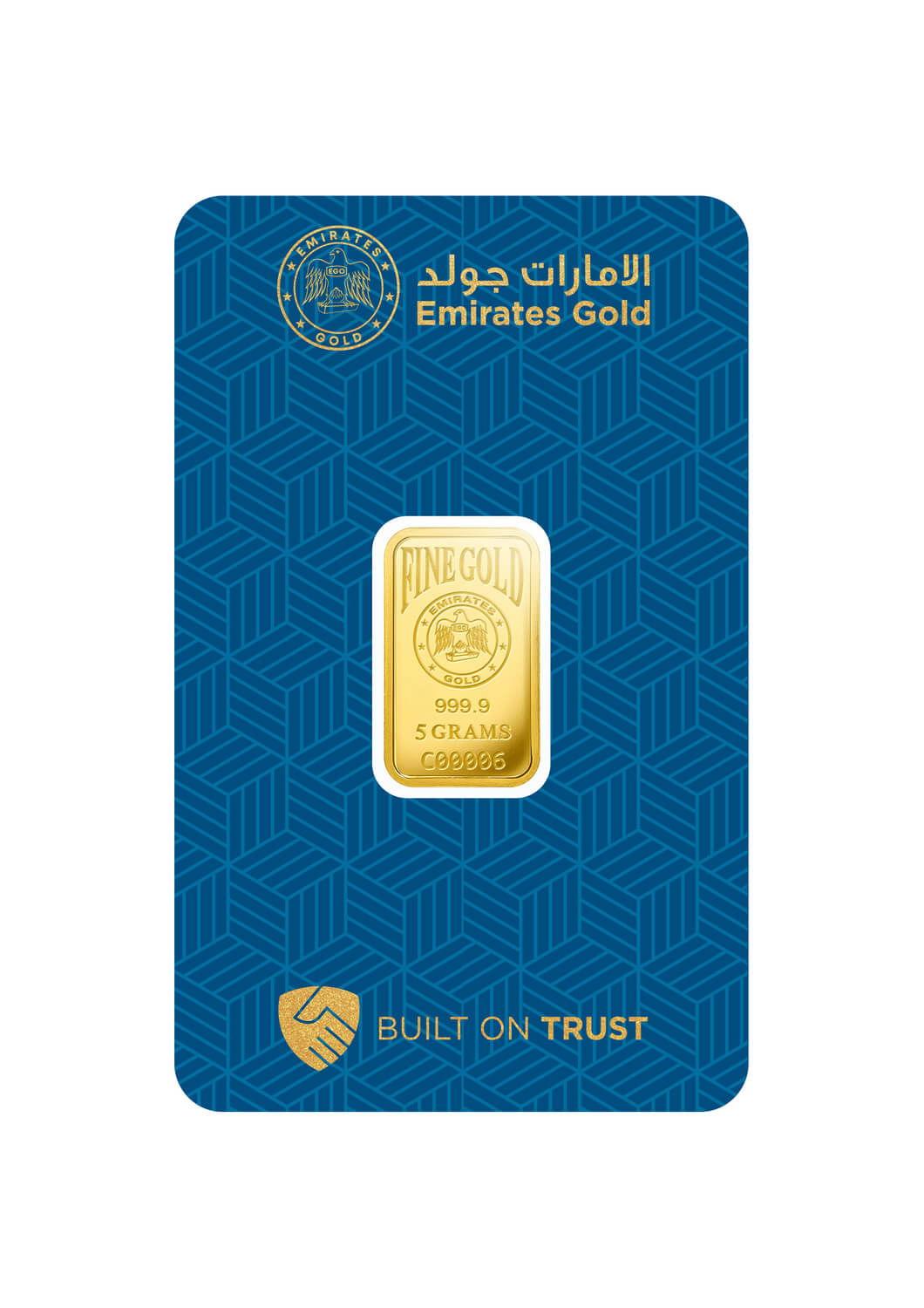 Emirates Gold 5g Gold Bar Fine Gold 999.9 Purity - 5 Grams - Saleh Sallom