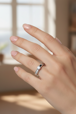 Classic Rope-Edge Solitaire Diamond Ring  White Gold with Natural Diamond-Saleh Sallom