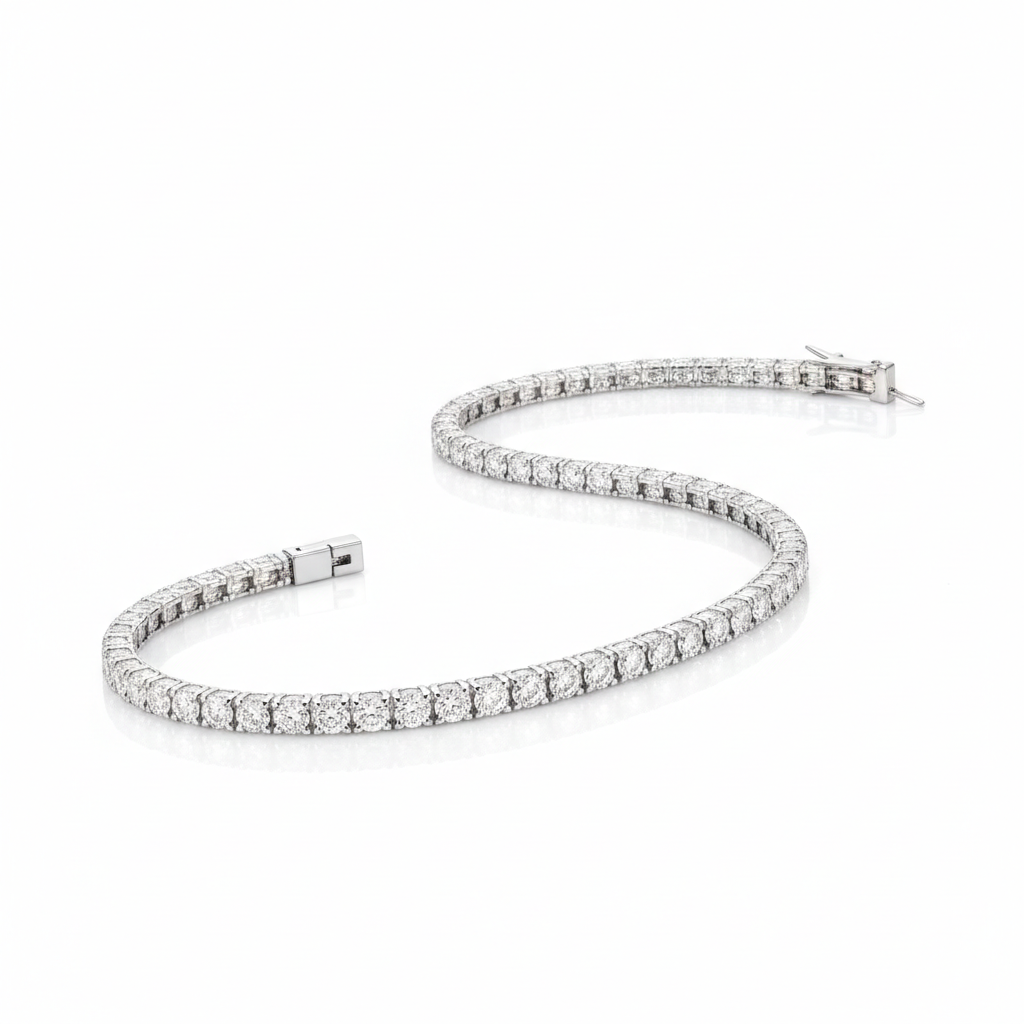Round Brilliant Lab-Created Diamond Tennis Bracelet in 14K White Gold-Saleh Sallom