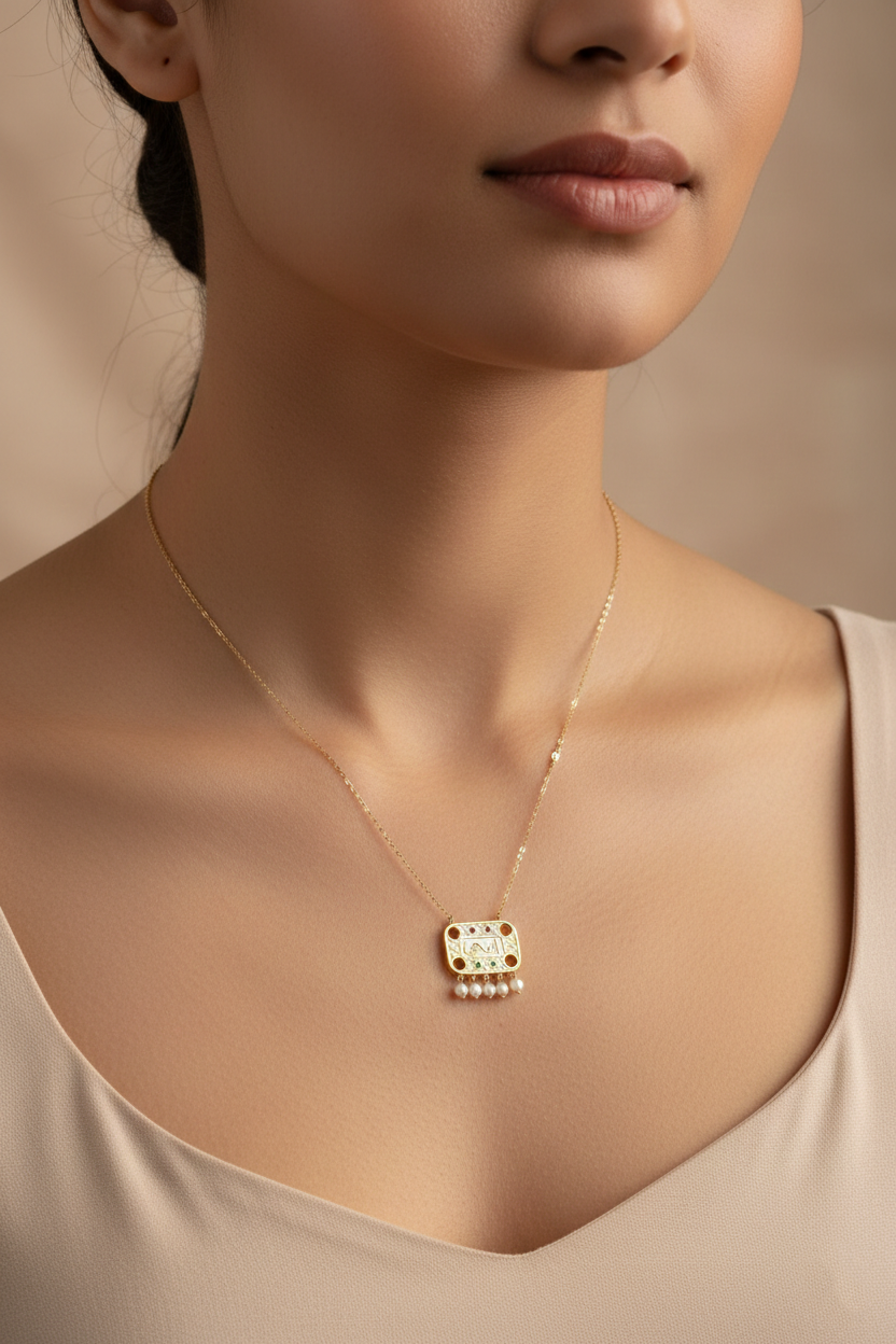 Personalized Arabic Name Necklace 18K Yellow Gold with Natural Pearl Accents-Saleh Sallom