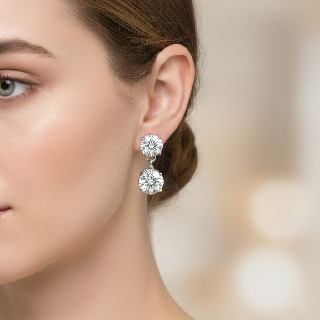 Round Brilliant Lab-Created Diamond Drop Earrings in 14K White Gold-Saleh Sallom