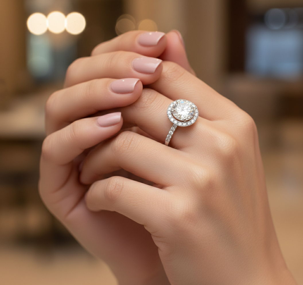 Luxury Round Halo Diamond Ring in White Gold | 2.23 Carat | Pavé Band Engagement Ring | Saleh Sallom-Saleh Sallom