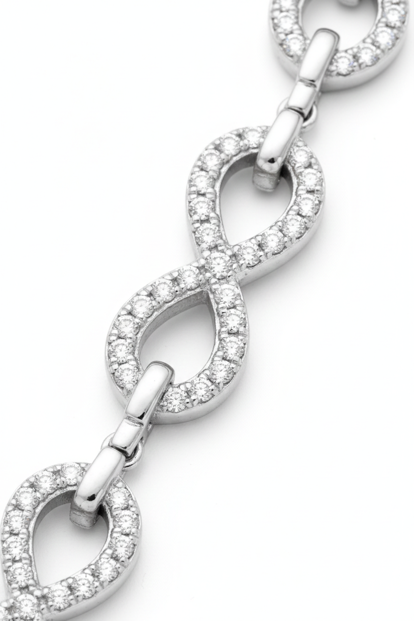 Infinity Link American Diamond Bracelet in Rhodium-Plated Sterling Silver-Saleh Sallom