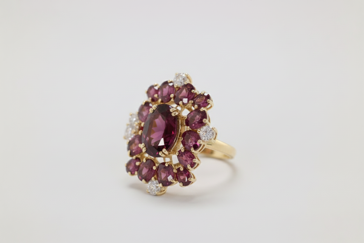 Imperial Crimson Bloom Ring – 18K White Gold Garnet & Diamond Statement Ring-Saleh Sallom