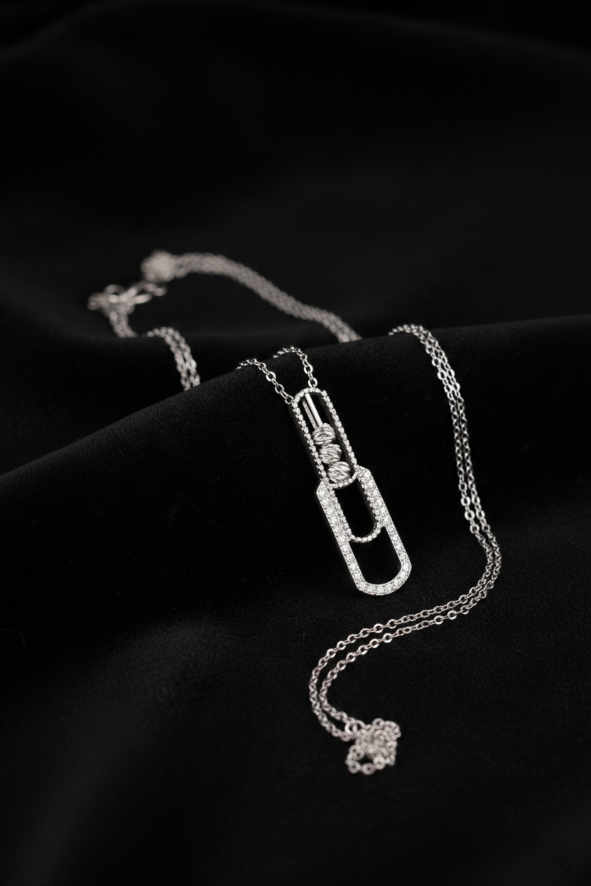 18K White Gold Diamond Link Pendant Necklace-Saleh Sallom