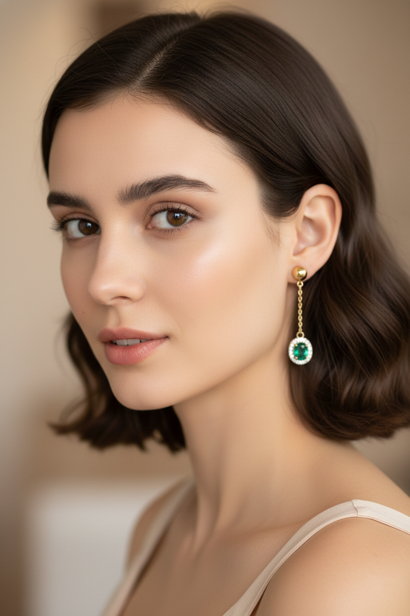 Emerald & Diamond Drop Earrings in 18K Yellow Gold-Saleh Sallom