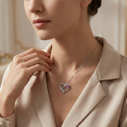 Pink Gemstone & Diamond “Love” Heart Necklace in White Gold | 3.42 Carat | Saleh Sallom-Saleh Sallom