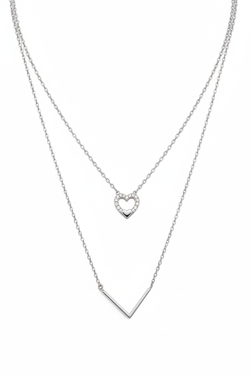 Natural Diamond Heart Necklace with Geometric Pendant-Saleh Sallom