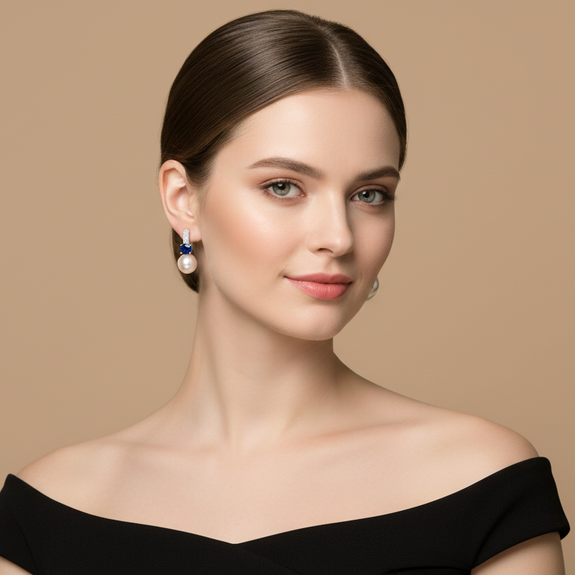 Kyanite, Diamond & Pearl Drop Earrings in 18K White Gold – IGI Certified-Saleh Sallom