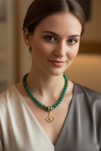 Natural Diamond Pendant Necklace with Green Bead Strand-Saleh Sallom