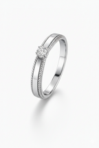 Classic Rope-Edge Solitaire Diamond Ring  White Gold with Natural Diamond-Saleh Sallom