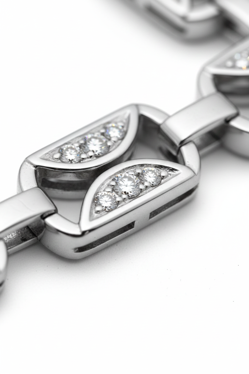 American Diamond Link Bracelet in Rhodium-Plated Sterling Silver-Saleh Sallom