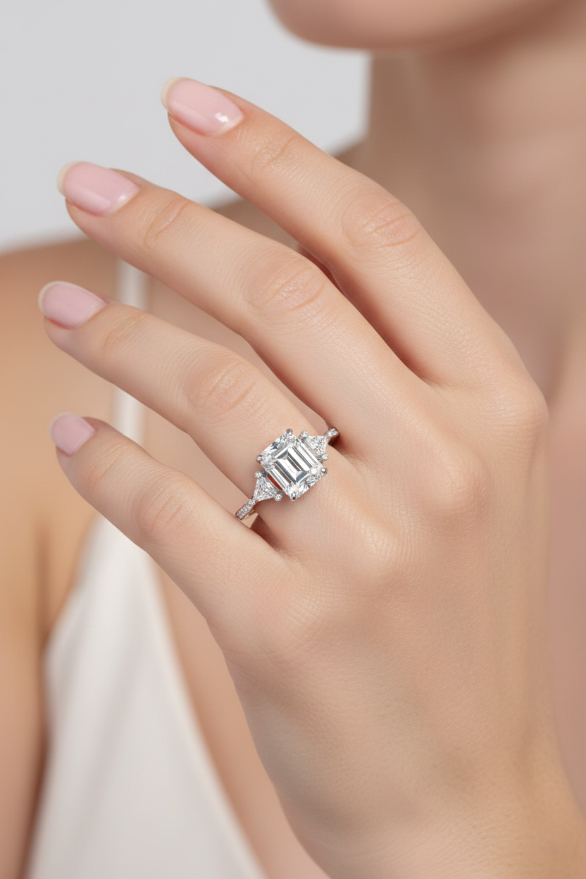 Emerald-Cut Diamond Ring with Trillion Side Stones | 1.25 Carat | VS1 | White Gold | Saleh Sallom-Saleh Sallom