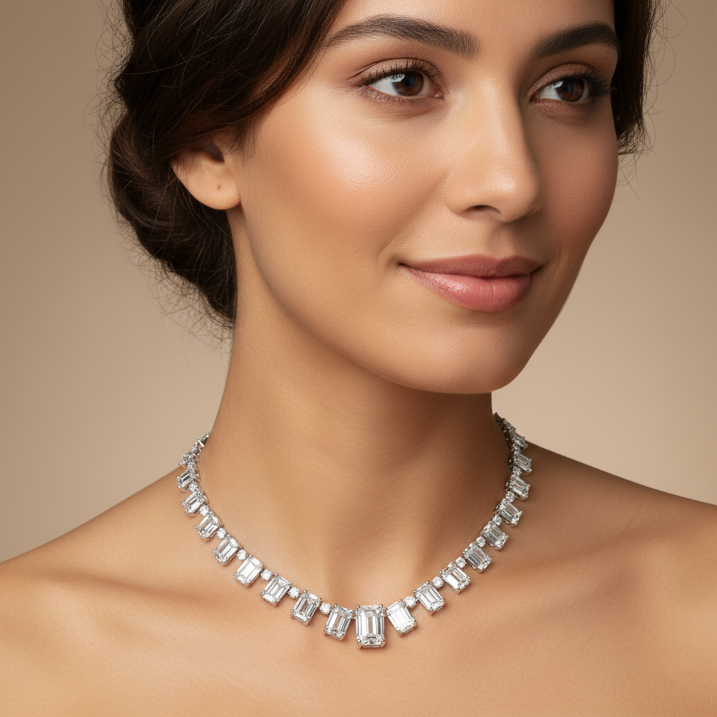 Lab-Grown Sapphire & Lab-Grown Diamond Necklace in 18K White Gold – IGI Certified-Saleh Sallom