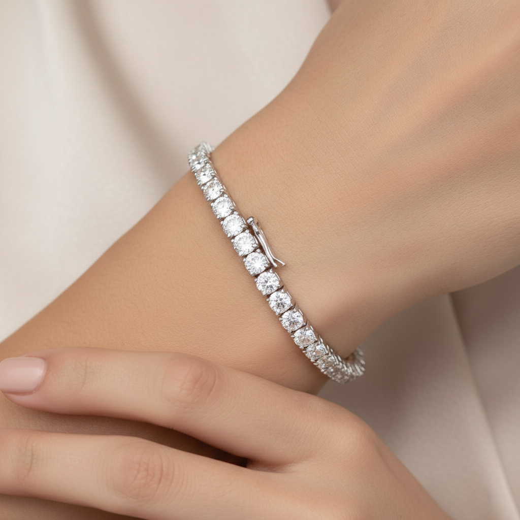 Round Brilliant Lab-Created Diamond Tennis Bracelet in 14K White Gold-Saleh Sallom