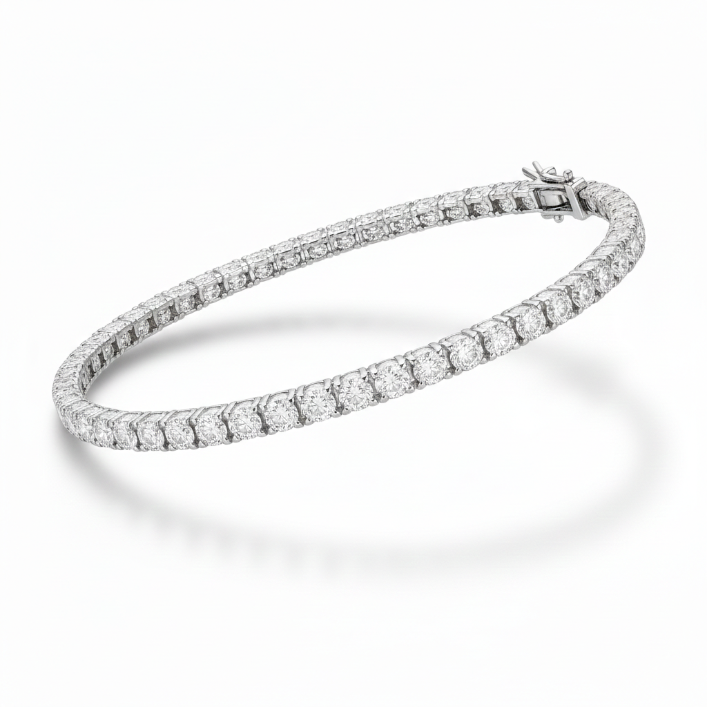 Round Brilliant Lab-Created Diamond Tennis Bracelet in 14K White Gold-Saleh Sallom