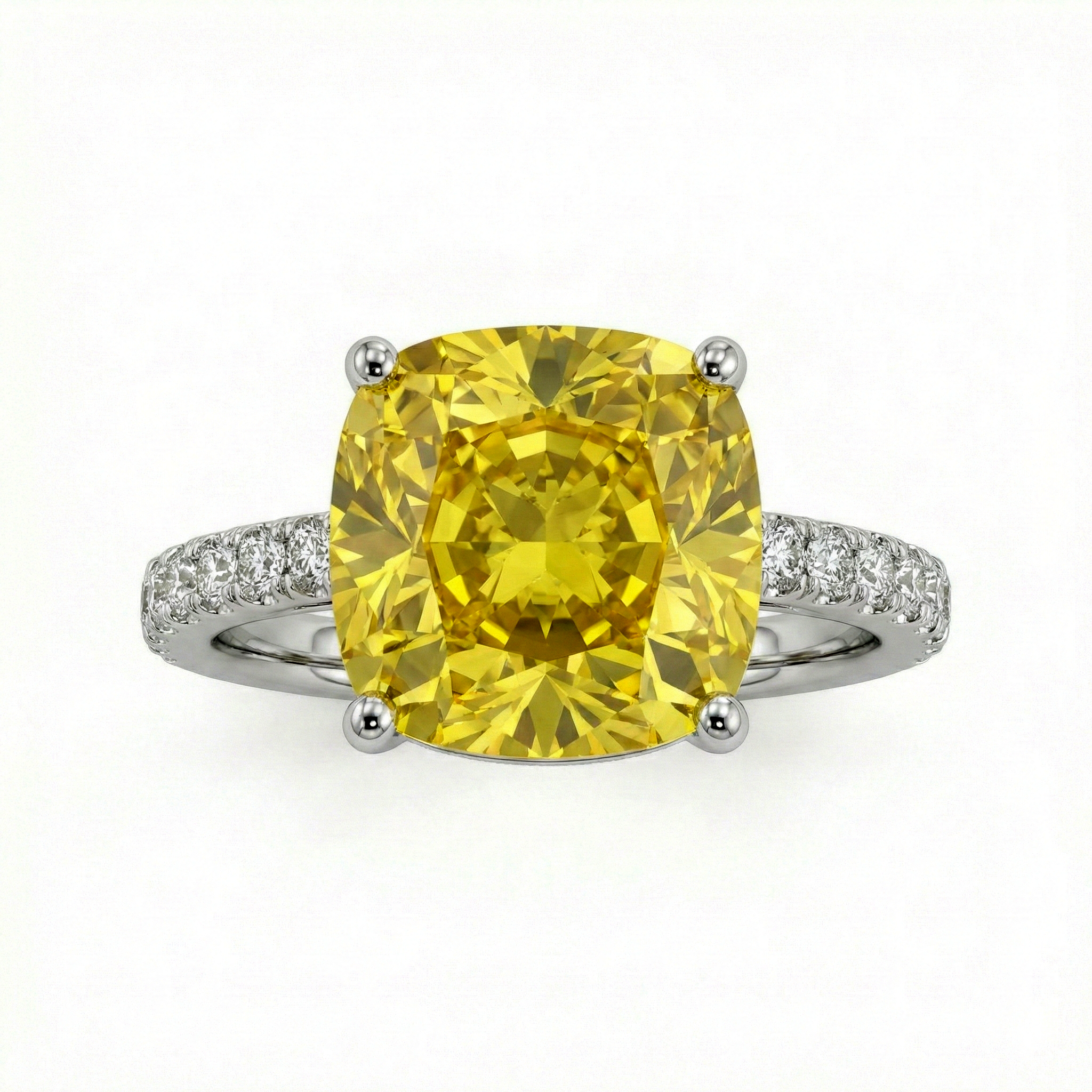 6.44 Carat Cushion-Cut Yellow Lab Sapphire Ring with Diamond Accents in 18K White Gold | Saleh Sallom-Saleh Sallom Main image