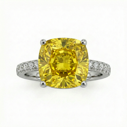 6.44 Carat Cushion-Cut Yellow Lab Sapphire Ring with Diamond Accents in 18K White Gold | Saleh Sallom-Saleh Sallom