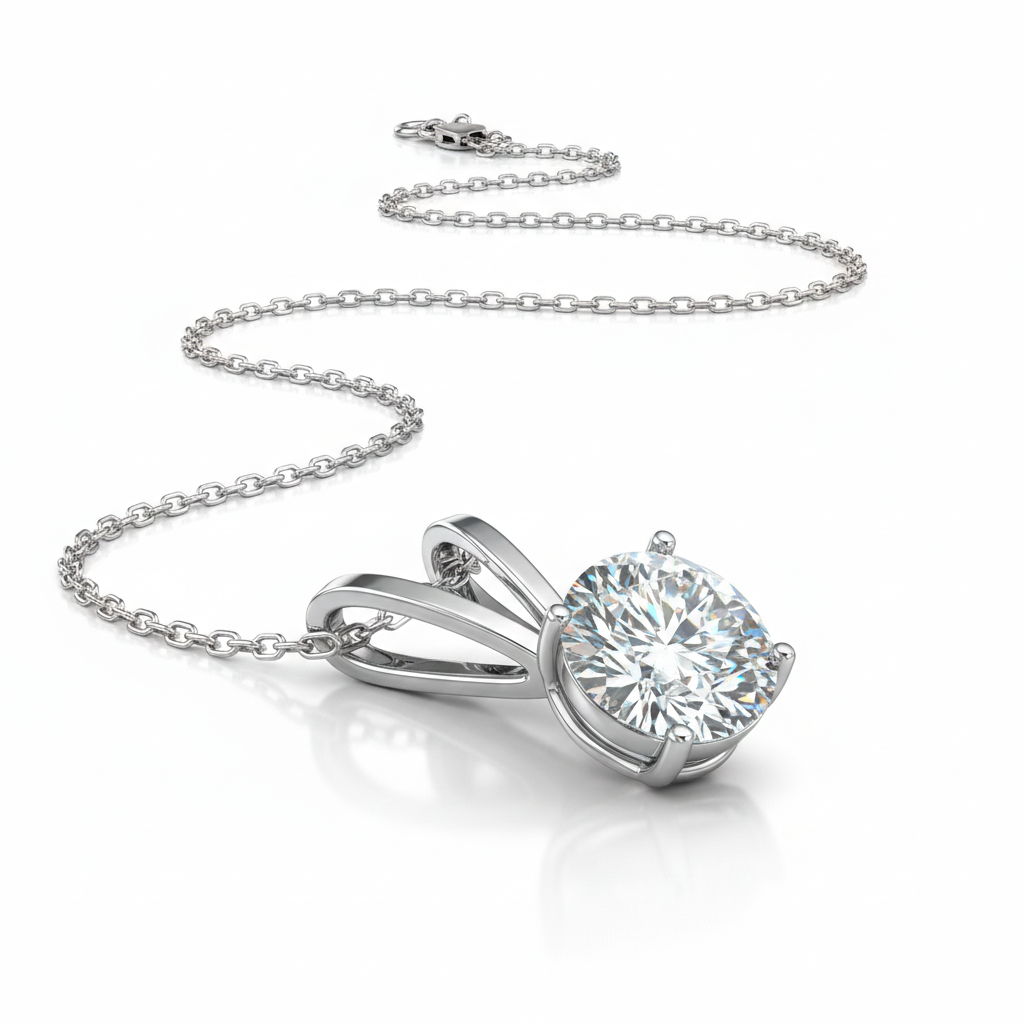 Round-Cut Lab-Created Diamond Solitaire Pendant in 14K White Gold-Saleh Sallom