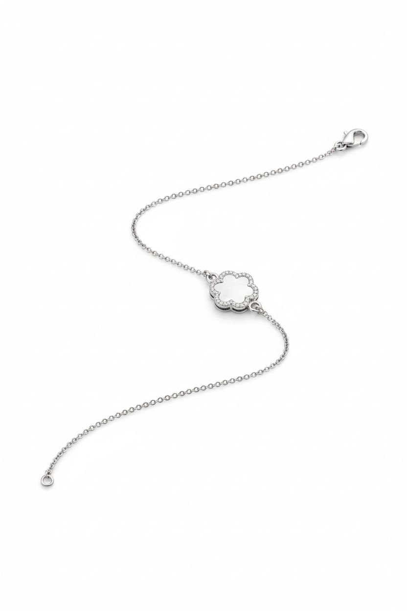 Floral American Diamond Bracelet in Rhodium-Plated Sterling Silver-Saleh Sallom
