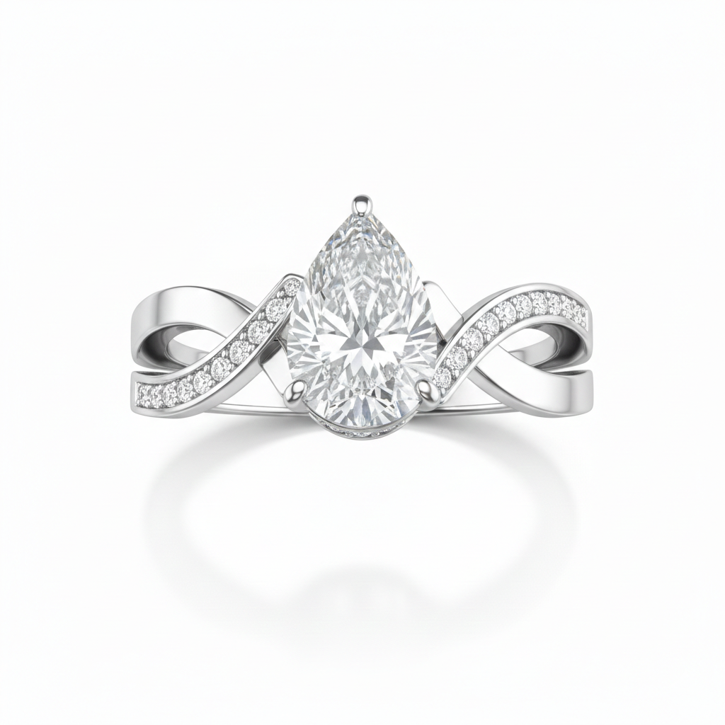 Pear-Shaped Lab-Created Diamond Twist Ring in 14K White Gold-Saleh Sallom Main image