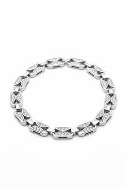 American Diamond Link Bracelet in Rhodium-Plated Sterling Silver-Saleh Sallom