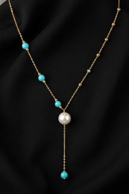 An elegant gold necklace designed with refined detailing and soft color accents.-Saleh Sallom